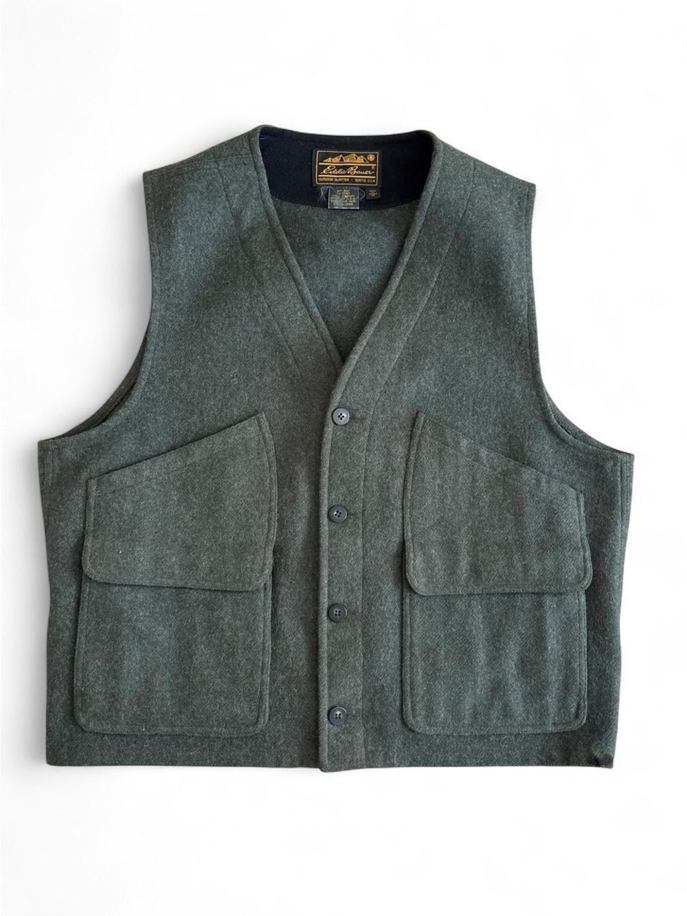 Vintage Eddie Bauer 100% Wool Vest | Men's XL Olive Green | Made in USA Gorpcore